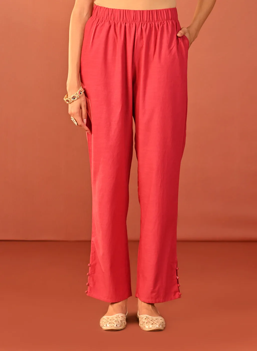 Areeba Coral Embroidered Cotton Linen Designer Kurta Set for Women
