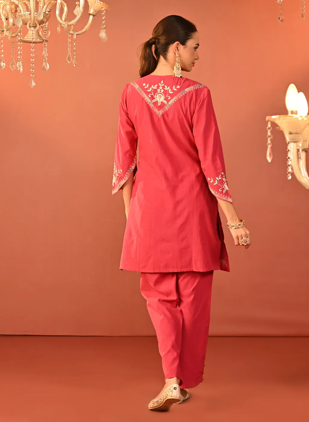 Areeba Coral Embroidered Cotton Linen Designer Kurta Set for Women