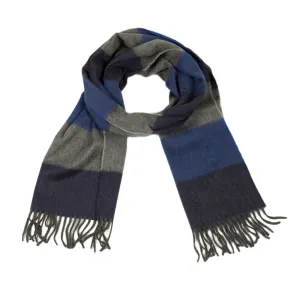 Blue & grey block stripe lambswool & angora scarf