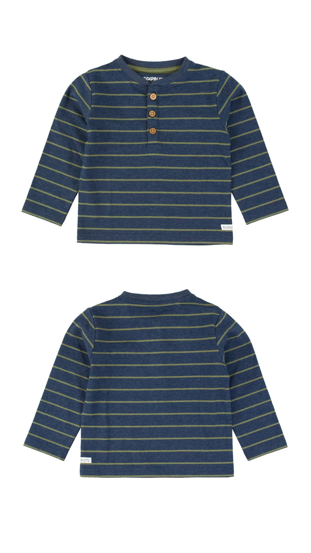 Boys Dusty Olive Stripe Knit Long Sleeve Henley Tee