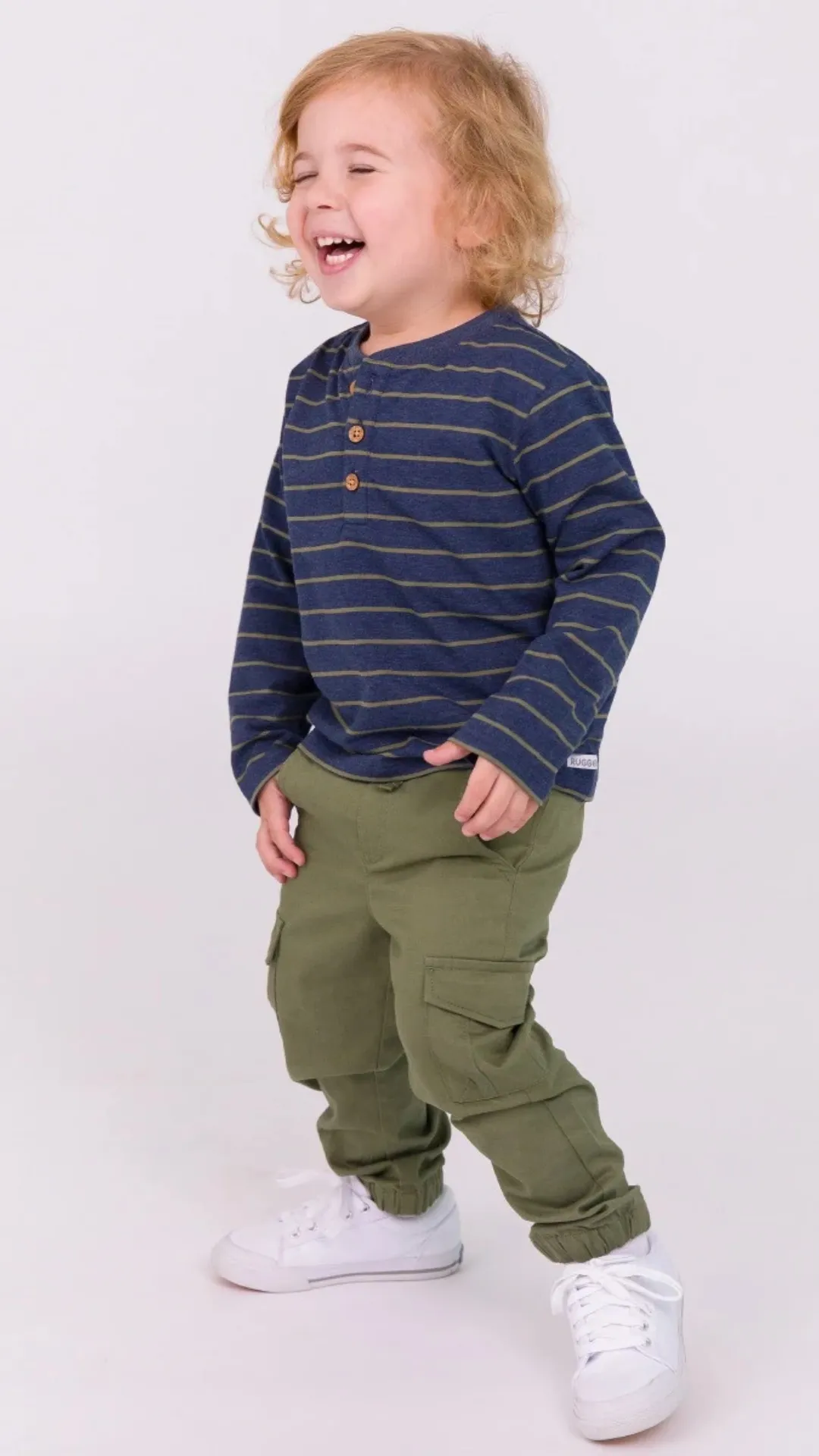 Boys Dusty Olive Stripe Knit Long Sleeve Henley Tee