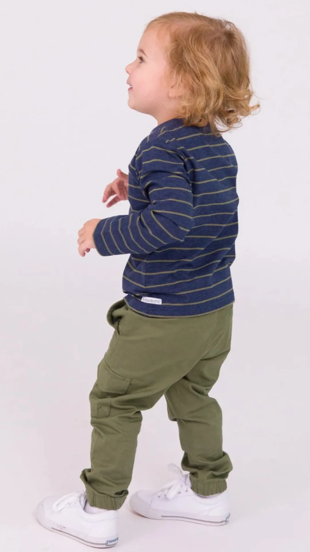 Boys Dusty Olive Stripe Knit Long Sleeve Henley Tee