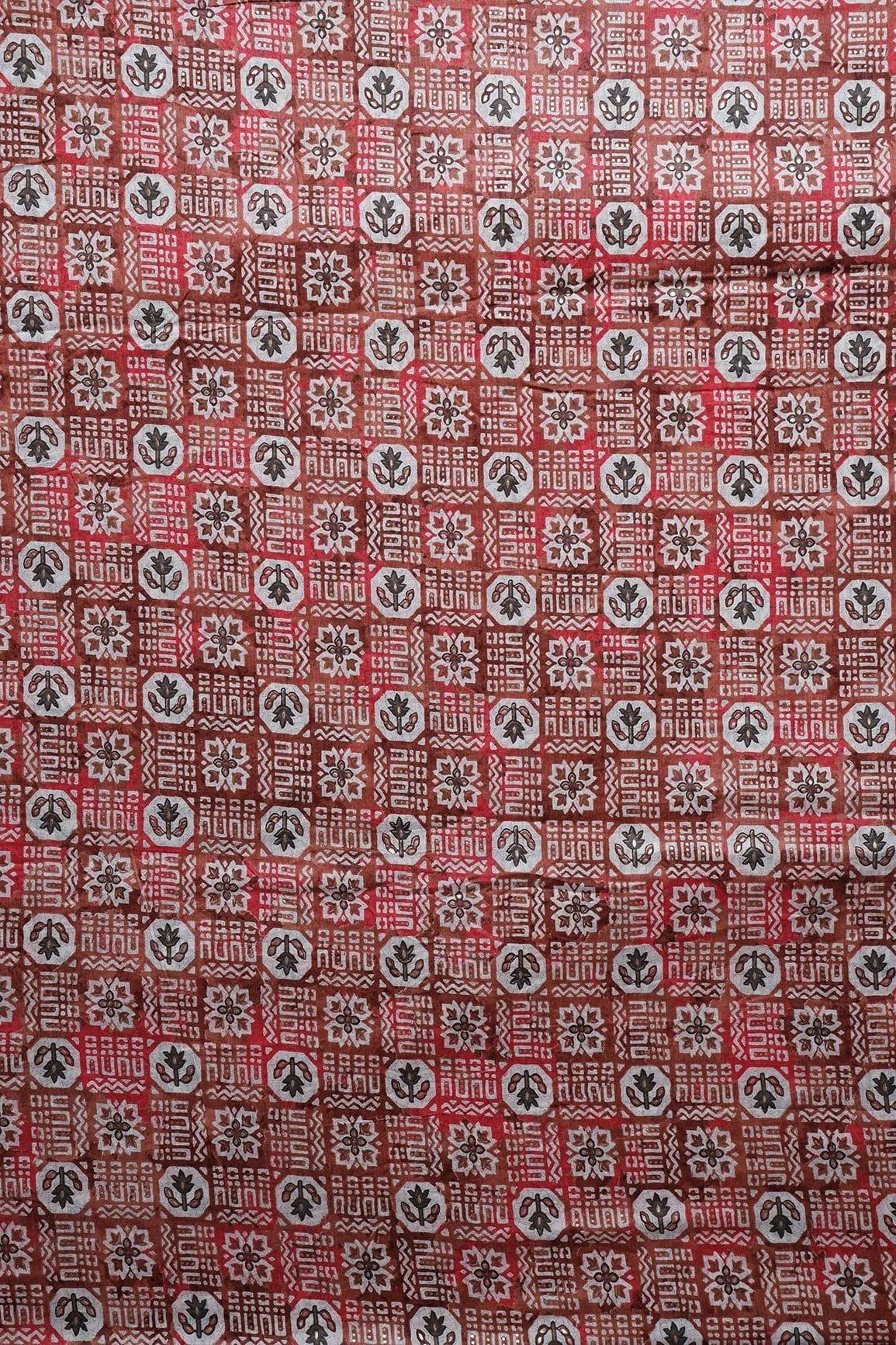 Brown And White Color Geometric Foil Print On Pure Mul Cotton Fabric