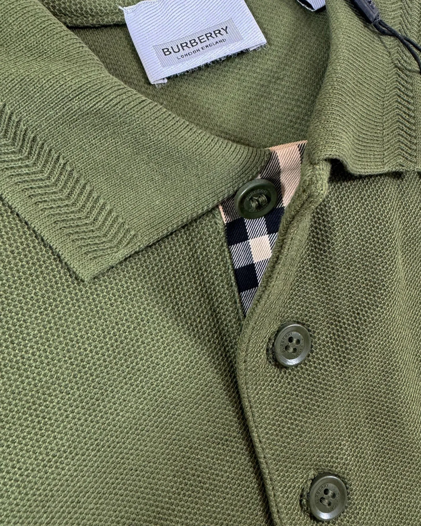 Burberry Men Polo Shirt Eddie Olive Cotton Regular Fit XL SALE