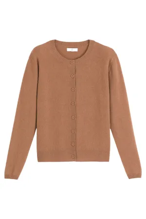 Cashmere Camel Crew Neck Cardigan