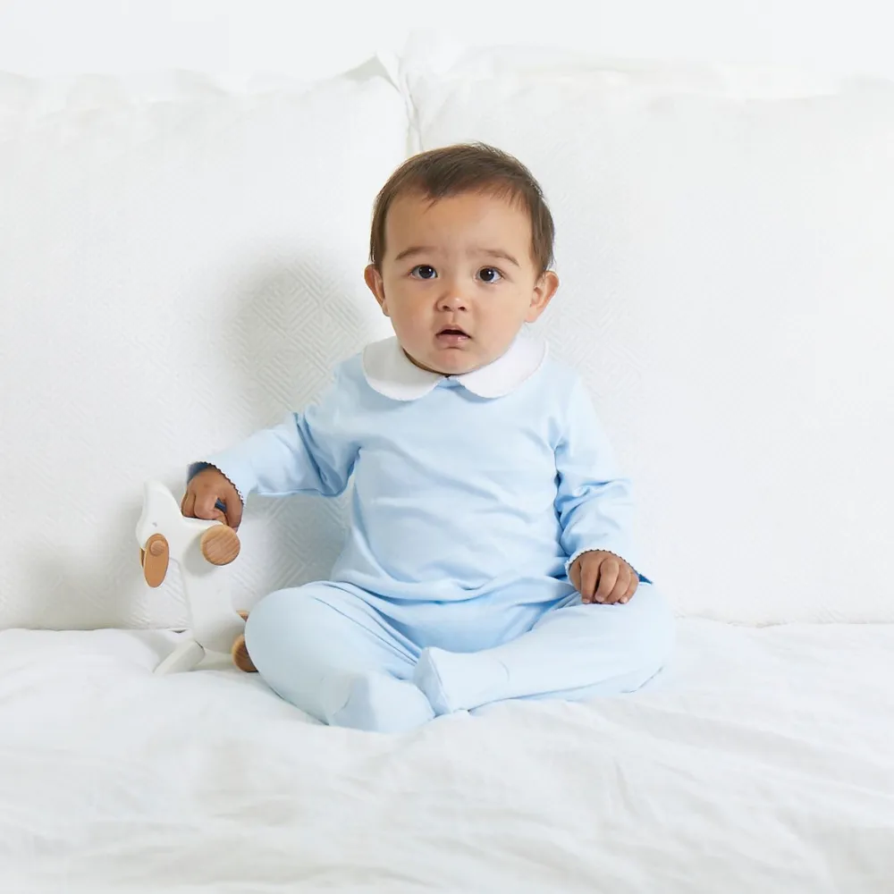 Collared Pima Footie -- Blue