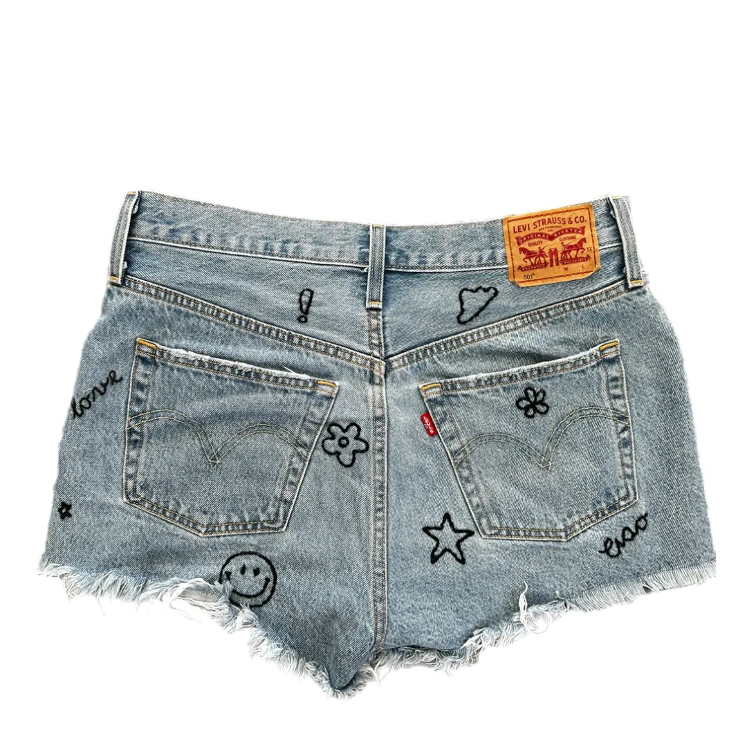 Denim Hand Embroidered Shorts - Levi's 501