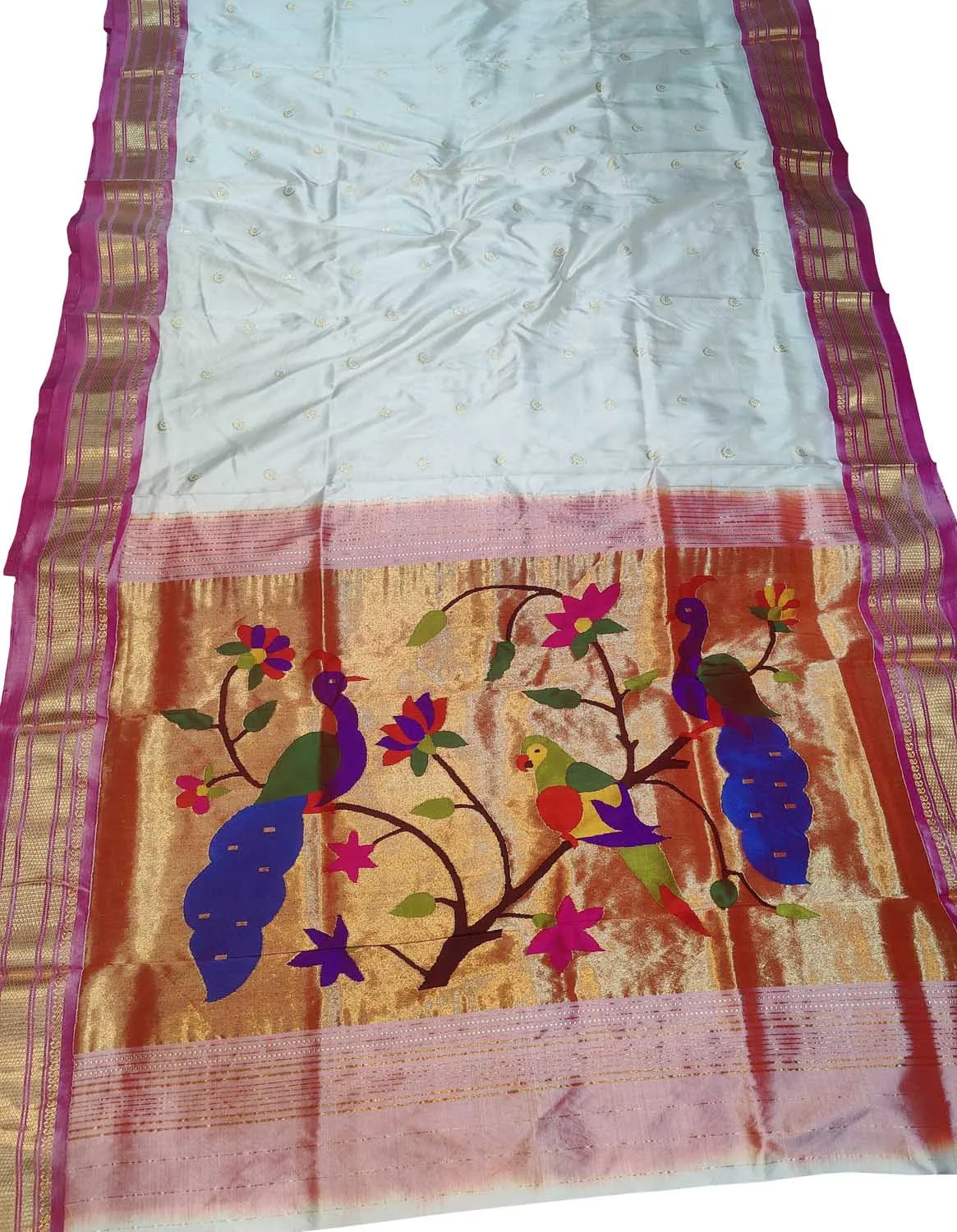 Elegant Off White Paithani Pure Silk Saree