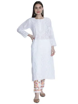 Embroidered White Lucknowi Chikan Kurti