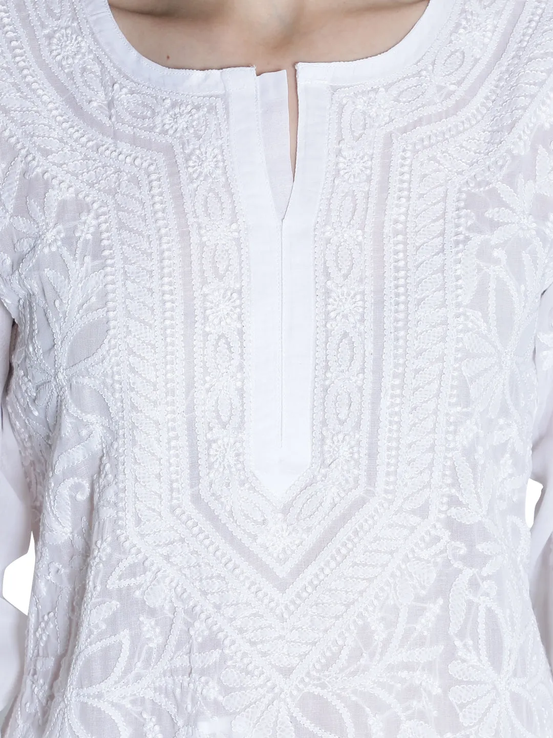Embroidered White Lucknowi Chikan Kurti