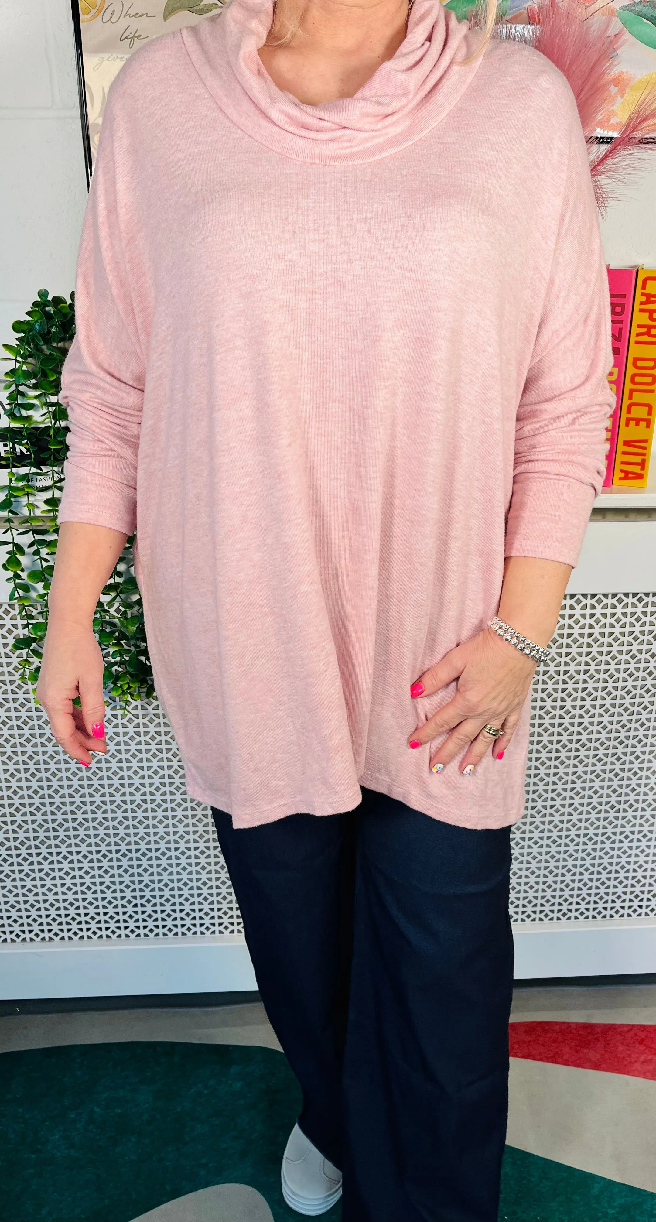 Eugenie Cowl Neck Jumper - Antique Pink