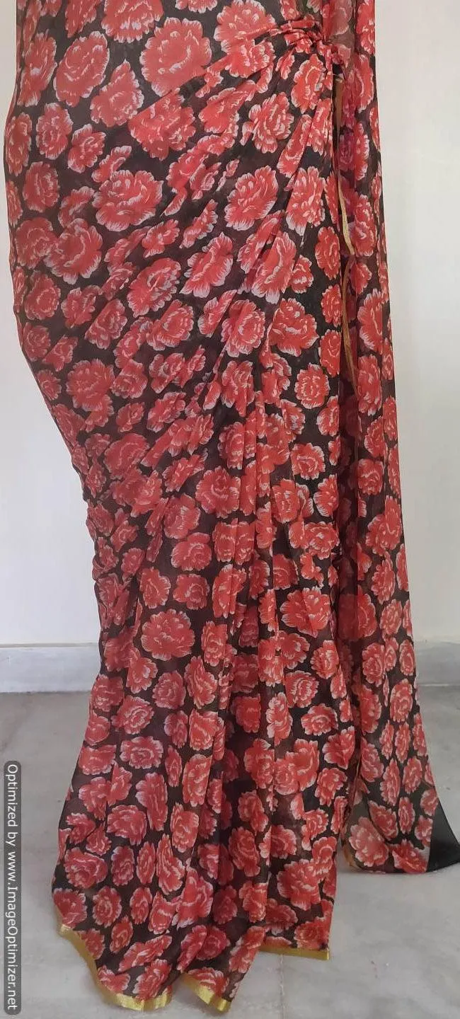 Floral Printed Chiffon Chinon Saree SHV04