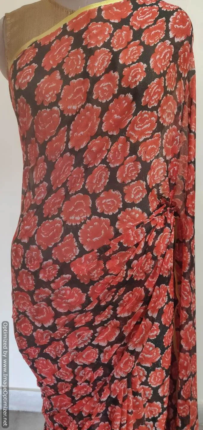 Floral Printed Chiffon Chinon Saree SHV04