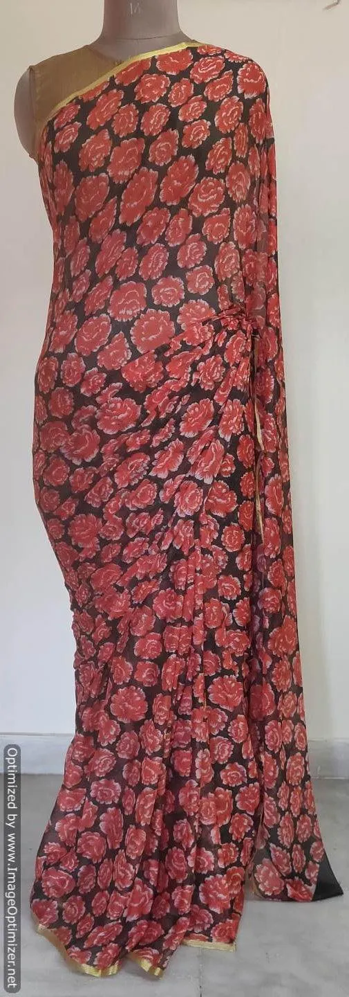 Floral Printed Chiffon Chinon Saree SHV04