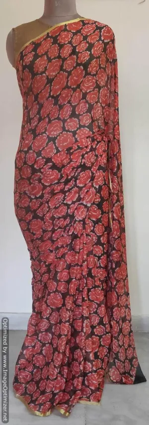 Floral Printed Chiffon Chinon Saree SHV04