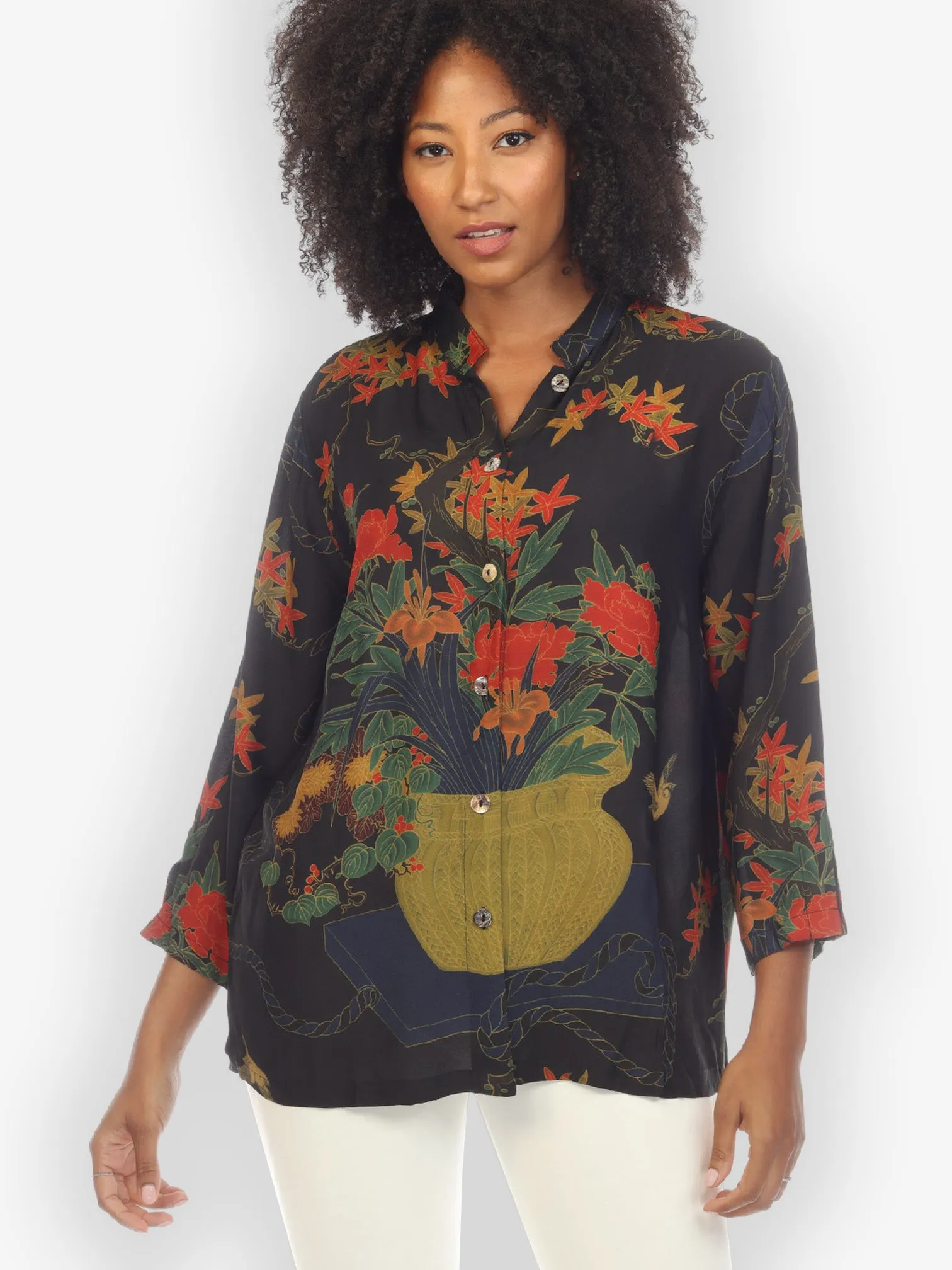 Floral Vase Rope Citron Style Blouse