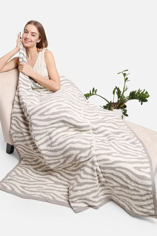 Gray 2 In 1 Zebra Print Throw Blanket & Pillow