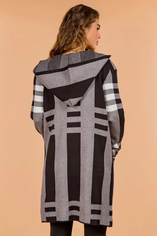 Gray Womens Checkered Print Cardigan