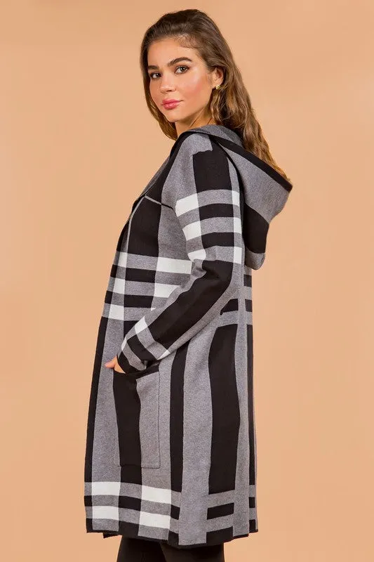 Gray Womens Checkered Print Cardigan