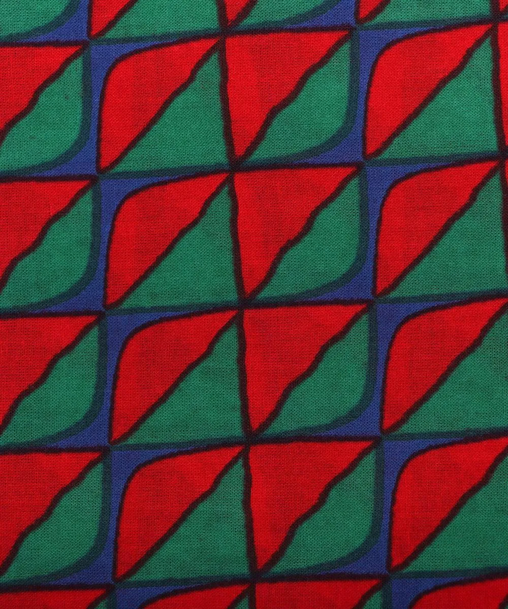 Green Colour Geometric Print Cotton Fabric