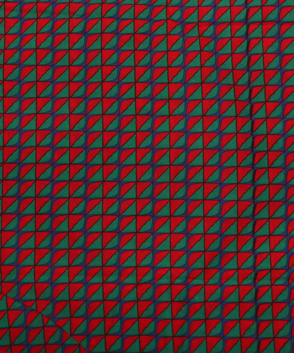 Green Colour Geometric Print Cotton Fabric