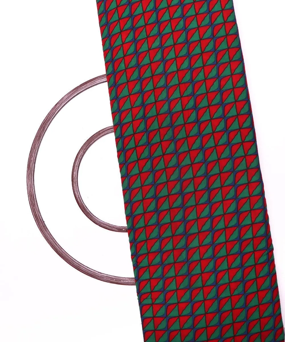 Green Colour Geometric Print Cotton Fabric
