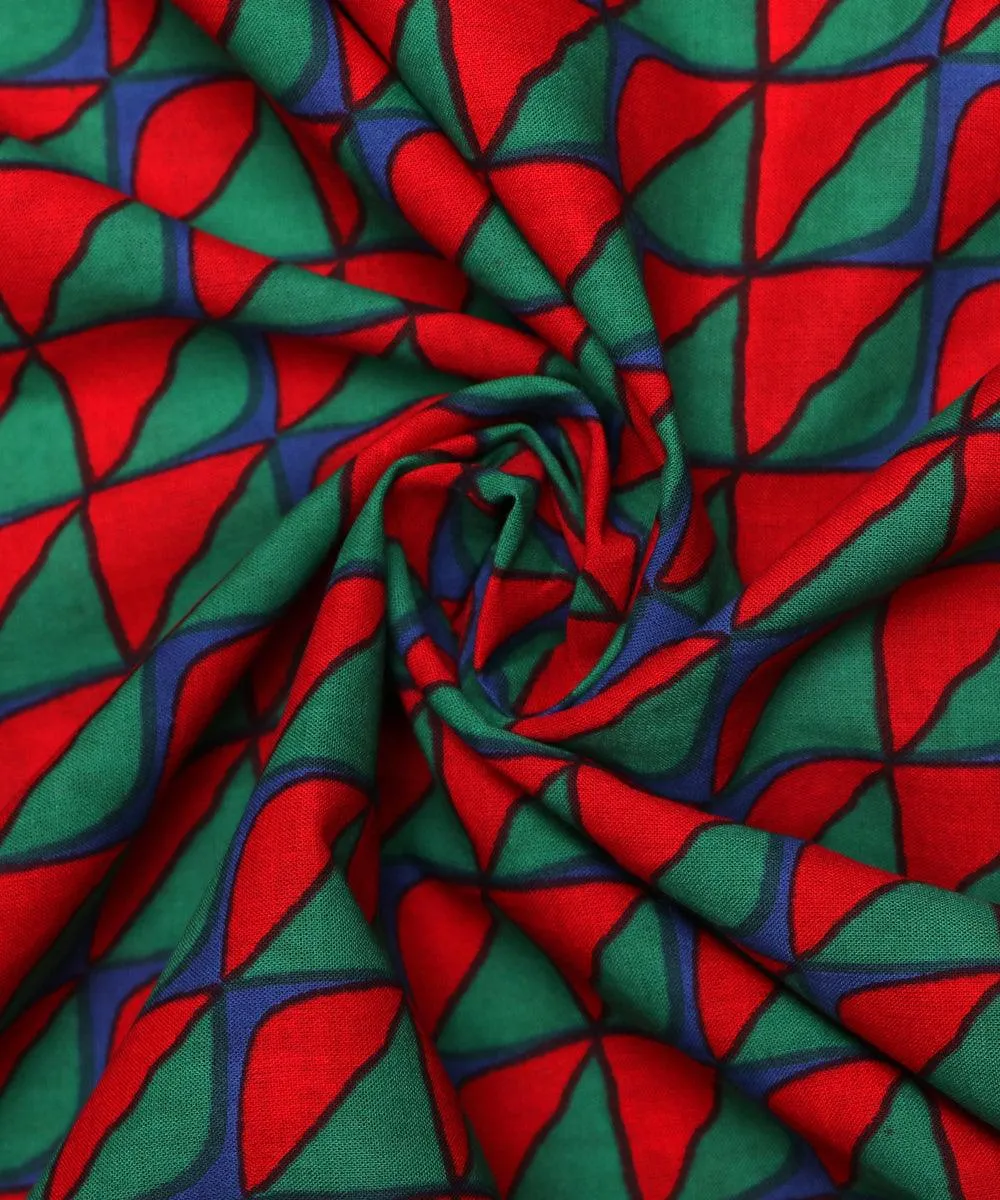 Green Colour Geometric Print Cotton Fabric