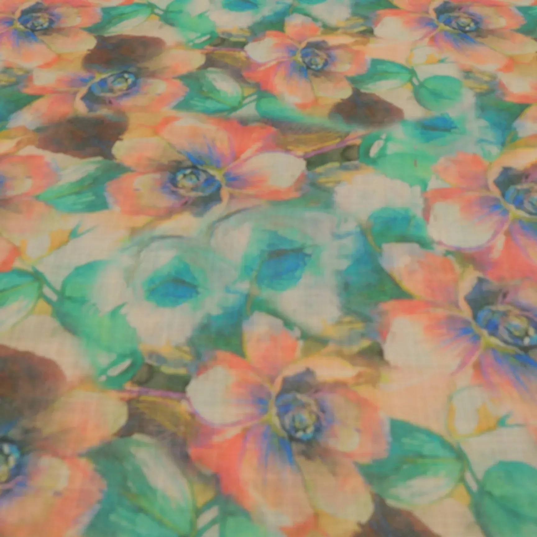 Green Floral Digital Print On Cotton Linen Fabric