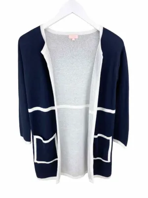 Jigsaw Junior, Girls' Open Cardigan Sweater, Navy/White, Size 10-11 (runs big)