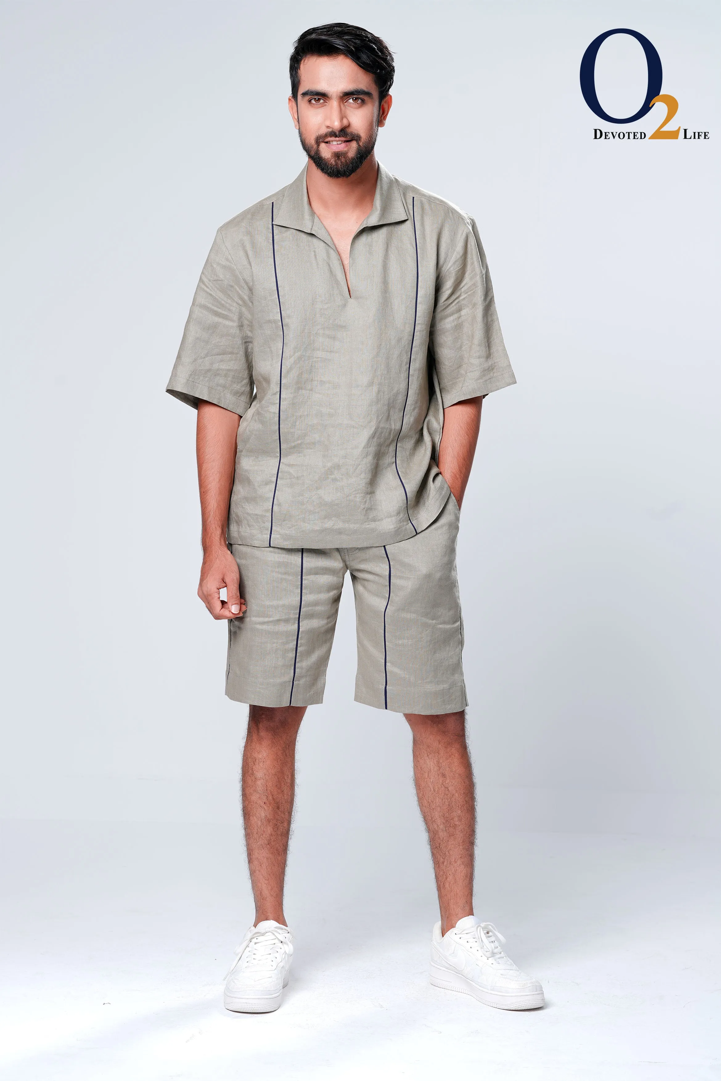 Laurel Green V-Neck Co-Ord Shirt
