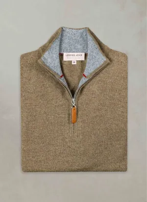 Men's Madison Quarter Zip Cashmere Sweater in Light Olive
