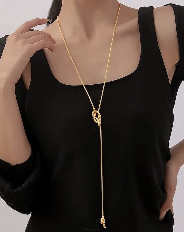Minimalist Longline Sweater Necklace with Knot