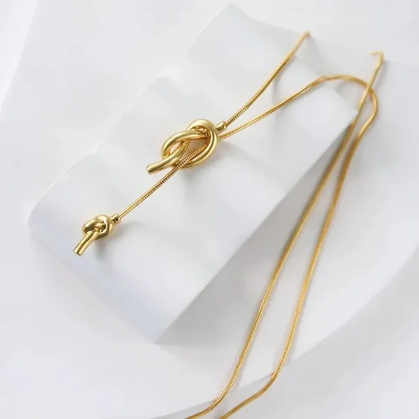 Minimalist Longline Sweater Necklace with Knot