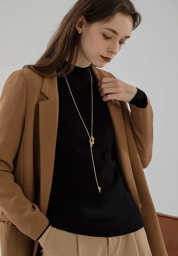 Minimalist Longline Sweater Necklace with Knot
