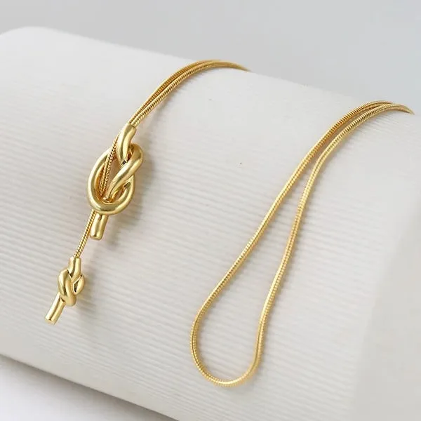 Minimalist Longline Sweater Necklace with Knot