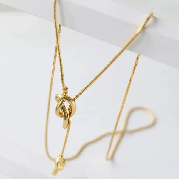 Minimalist Longline Sweater Necklace with Knot