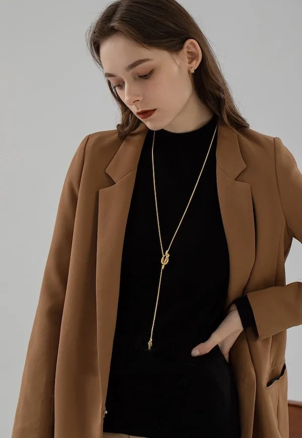 Minimalist Longline Sweater Necklace with Knot