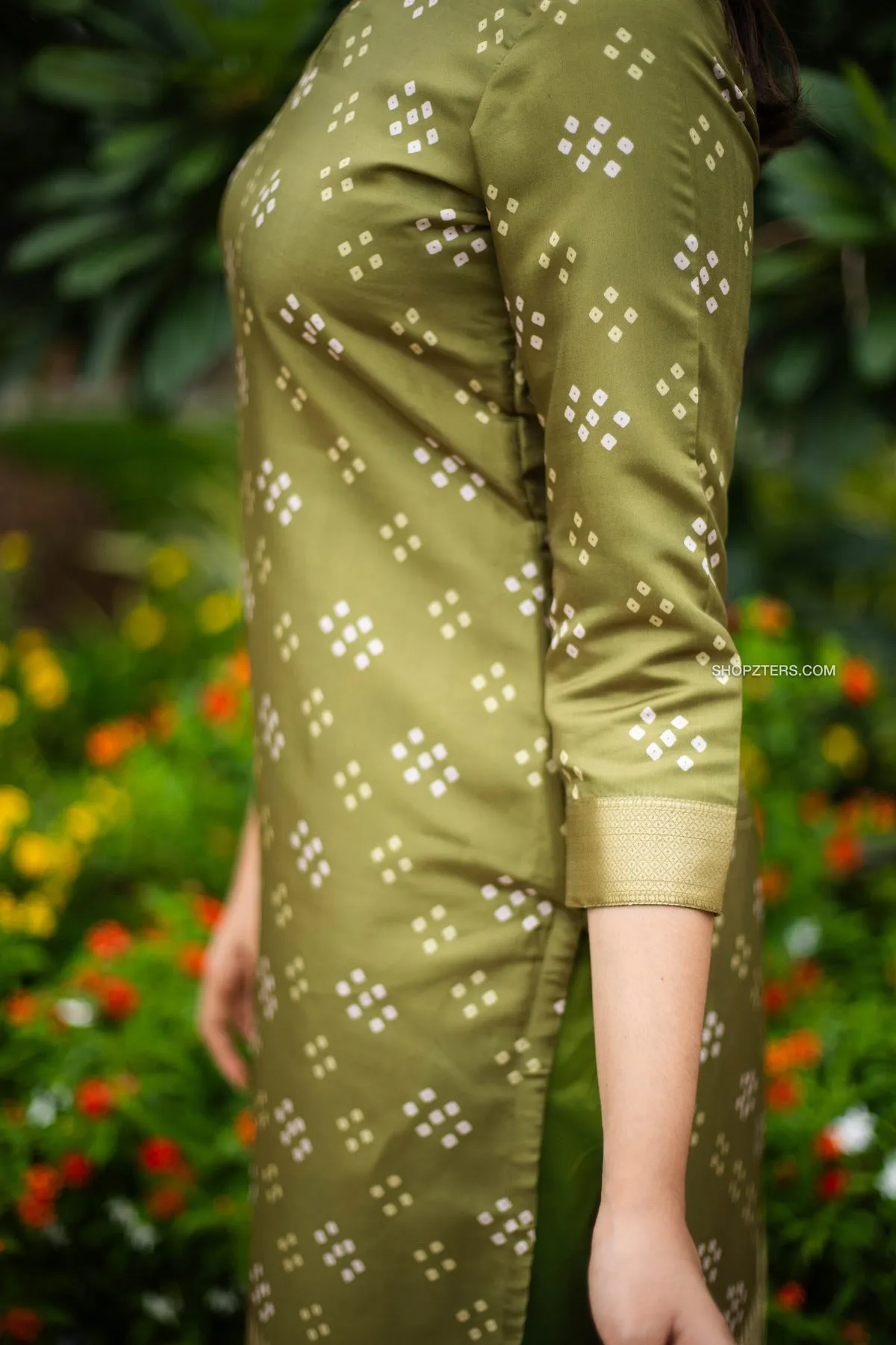 Moss Green Bandhini Kurta Set