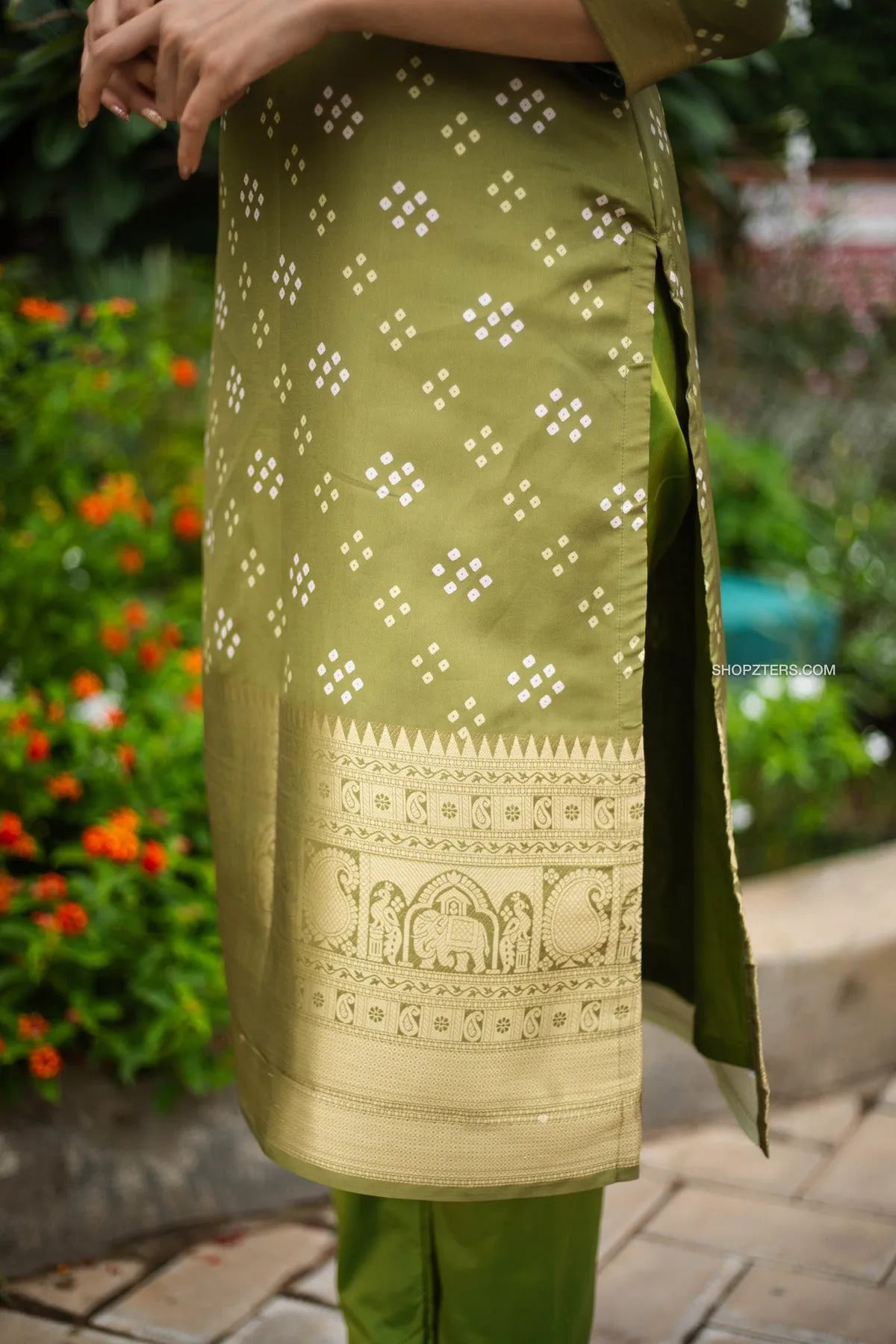 Moss Green Bandhini Kurta Set