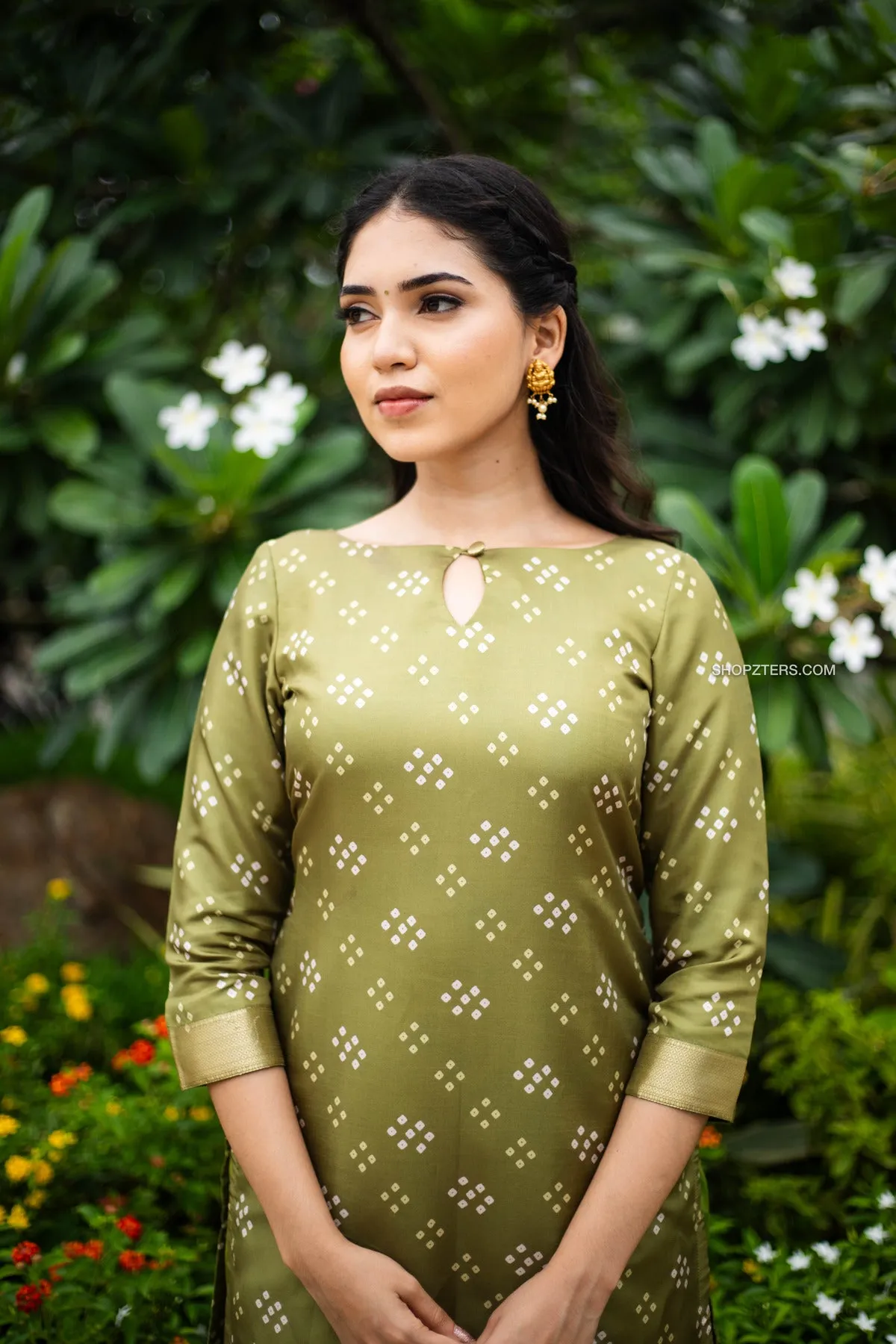 Moss Green Bandhini Kurta Set