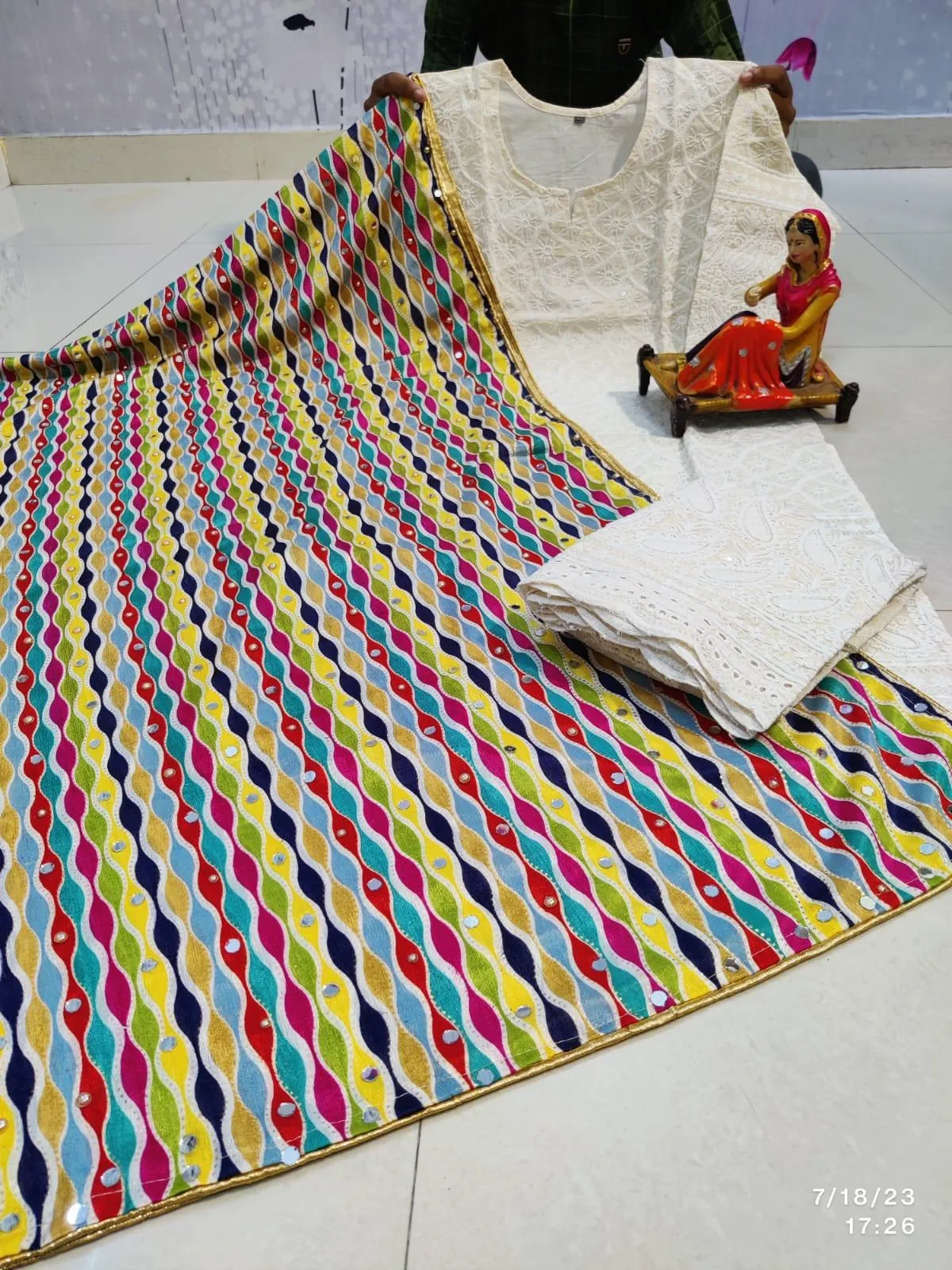 Multicolor Trance Chikankari Elegance - Pakistani Dupatta & Kurti Palazzo Set