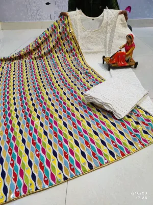 Multicolor Trance Chikankari Elegance - Pakistani Dupatta & Kurti Palazzo Set