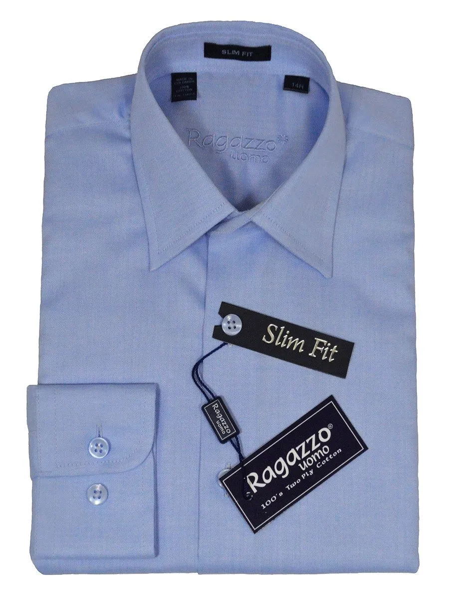 Ragazzo 21583 100% Cotton Slim Fit Boy's Dress Shirt - Herringbone - Sky Blue