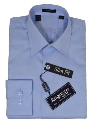 Ragazzo 21583 100% Cotton Slim Fit Boy's Dress Shirt - Herringbone - Sky Blue