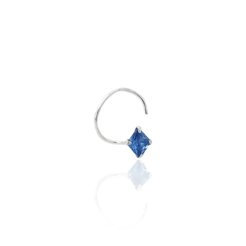 Silver Beautiful Square Ocean Blue Gem Nosepin