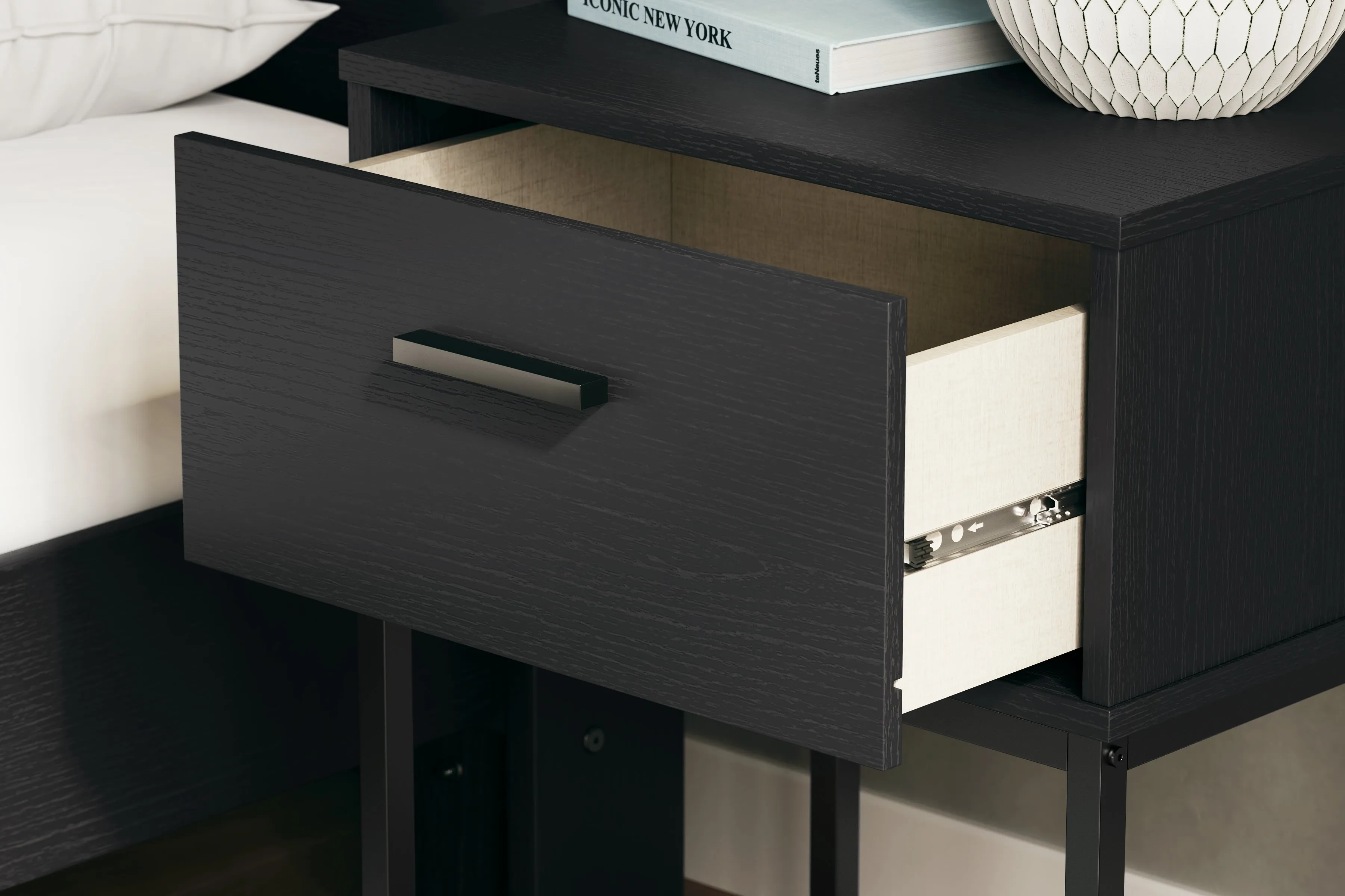 Socalle Full Platform Bed with 2 Nightstands in Black