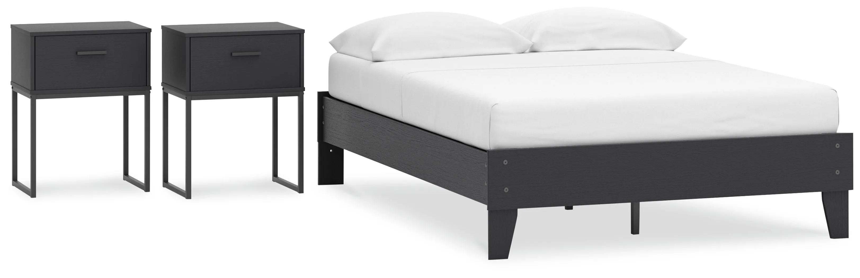 Socalle Full Platform Bed with 2 Nightstands in Black