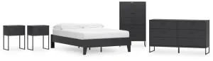 Socalle Full Platform Bed with Dresser, Chest and 2 Nightstands in Black