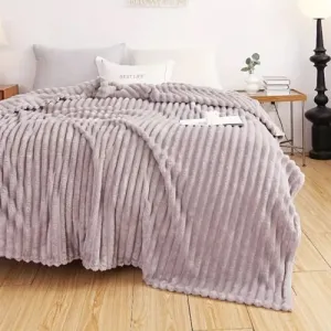 Throw Striped Blanket Super Soft, Light Gray Color.
