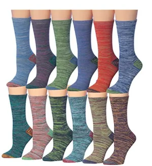Tipi Toe Women's 12-Pairs Vintage Space Dye Winter Fashion Crew Socks, (sock size 9-11) Fits shoe size 5-9, WC25-AB